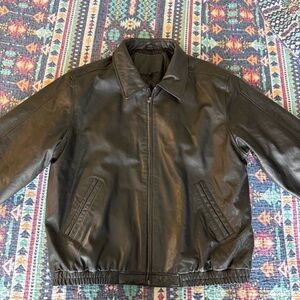 Trader Bay Black Genuine Leather Jacket XL Mens Classic Zip Coat 90s